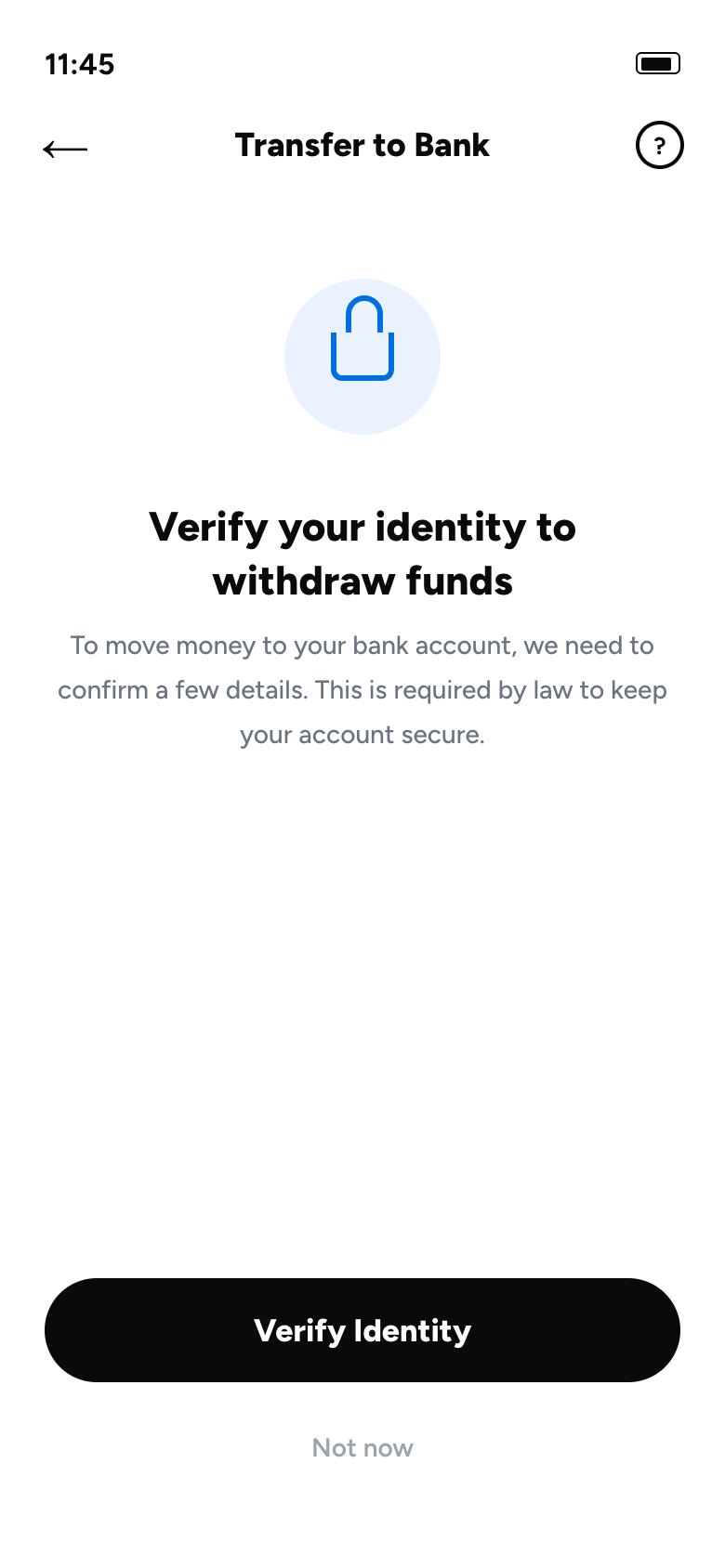 KYC identity verification gate on withdrawal screen (reconstructed)